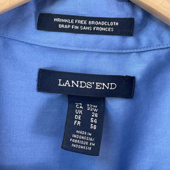 Lands End Womens Plus 22W Blue Wrinkle Free Broadcloth Button Up Shirt Blouse - Picture 3 of 9